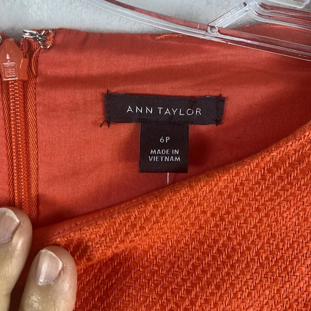 NWT Ann Taylor Knit Dress Women Sz 6 Petite Orange Belt Knee Length Office Work - Picture 5 of 15